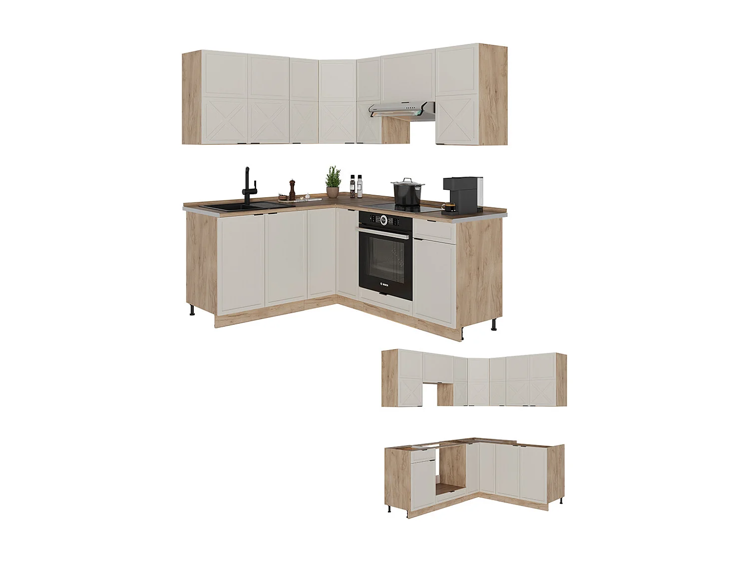 Cuisine en angle grisbeige/chêne doré 190x60x81.6 fame-line