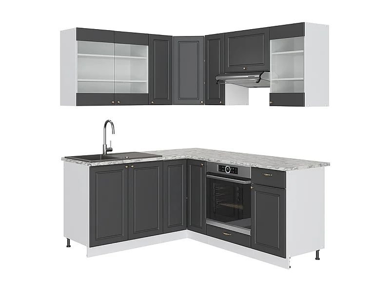 Cocina esquinera antracita-oro/blanco 190x60x81.6 fame-line