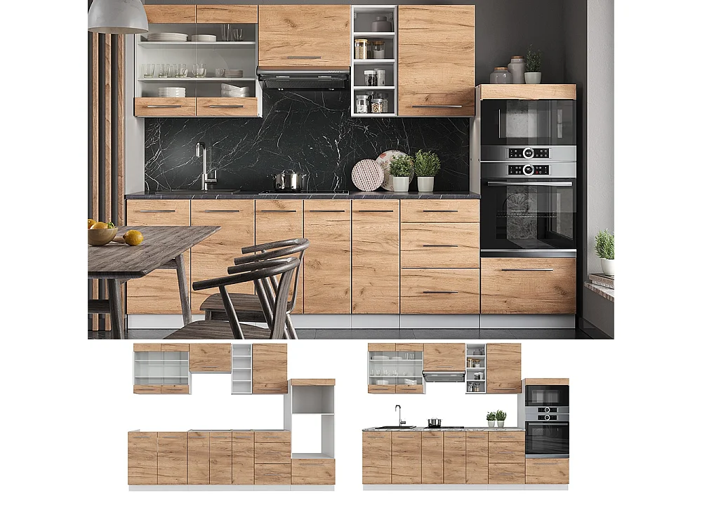Cuisine chêne doré/blanc 280x60x81.6 fame-line