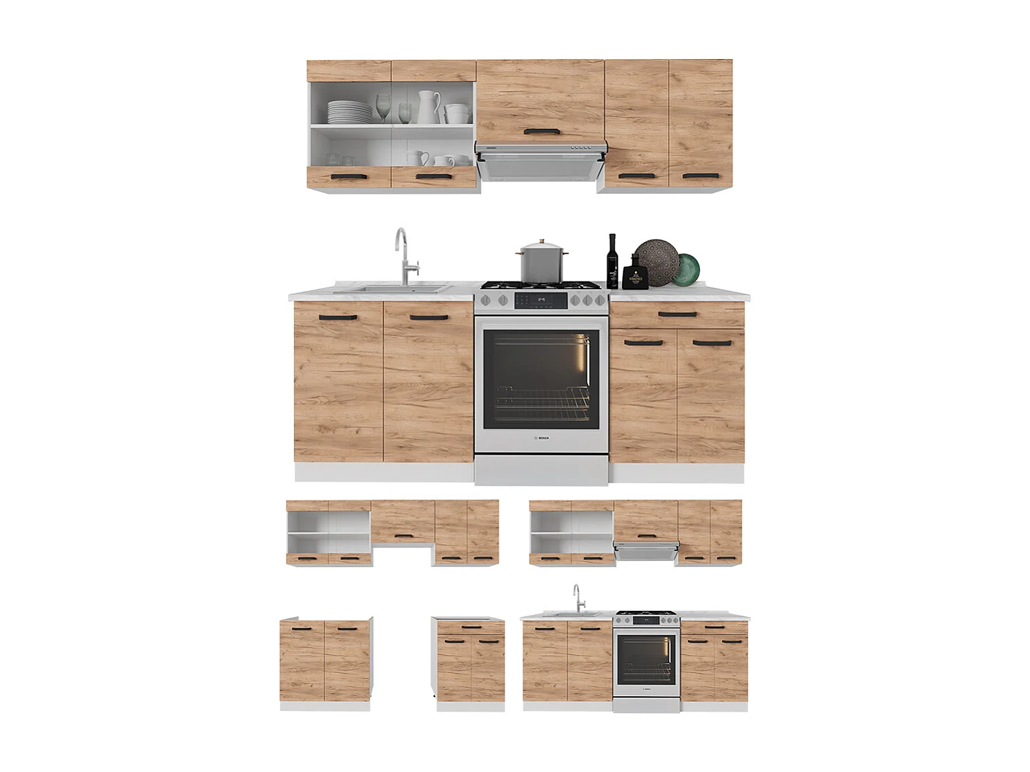 Cucina componibile quercia dorata/bianco 200x46x81.6 r-line