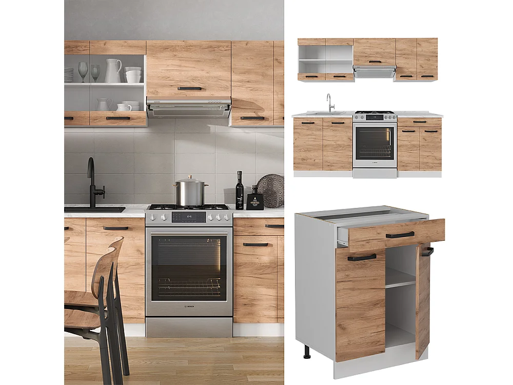 Cucina componibile quercia dorata/bianco 200x46x81.6 r-line