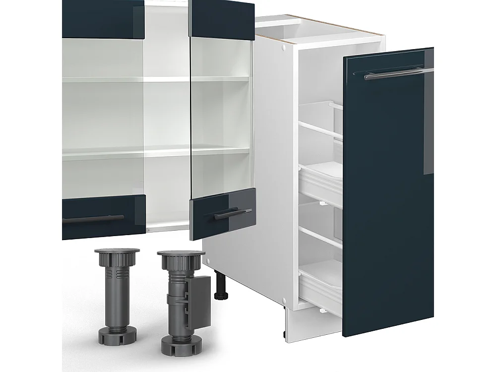 Ligne de cuisine bleu foncé brillant/blanc 280x46x81.6 fame-line