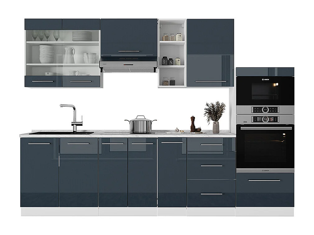 Ligne de cuisine bleu foncé brillant/blanc 280x46x81.6 fame-line