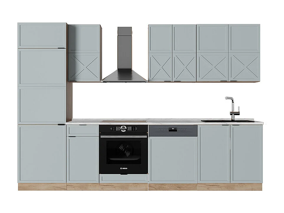 Cuisine bleu clair-gris/chêne force dor 300x60x81.6 fame-line