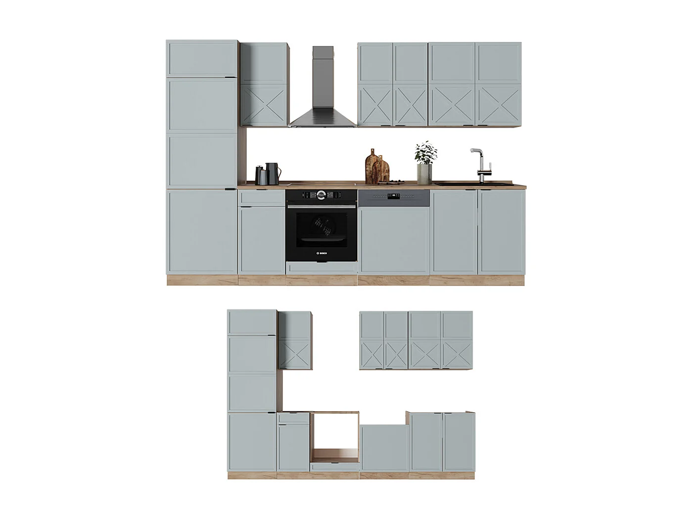 Pentry ljus blågrå/goldkraft ek 300x60x81.6 fame-line