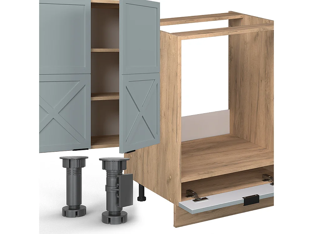 Cuisine en angle bleu clair-gris/chêne force dor 347x46x81.6 fame-line