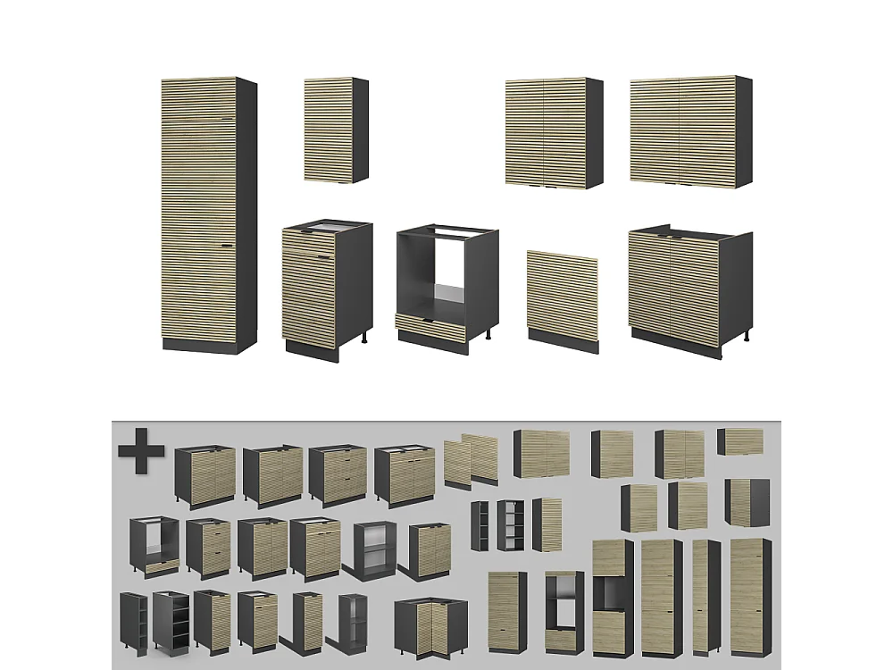 Mueble de cocina panel de roble/antracita 300x46x81.6 fame-line