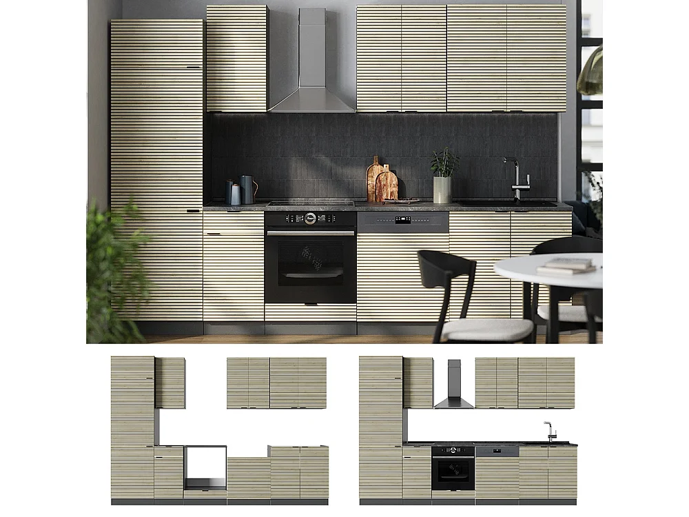 Mueble de cocina panel de roble/antracita 300x46x81.6 fame-line
