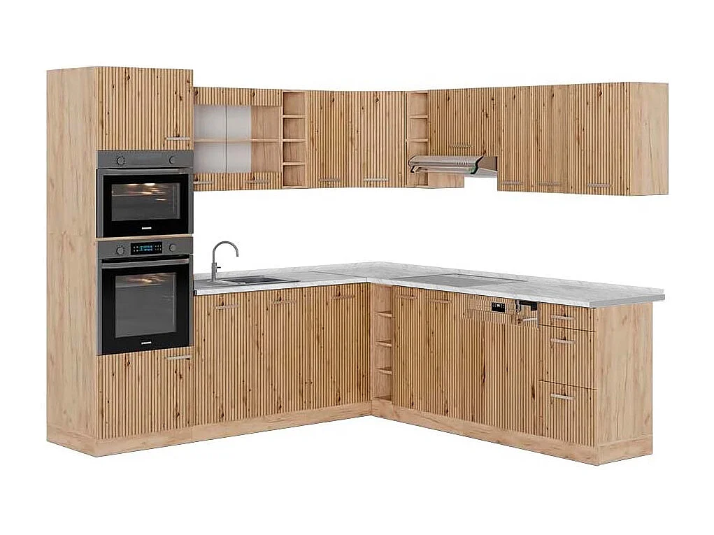 Cocina esquinera roble artesanal/roble dorado 247x60x81.6 r-line