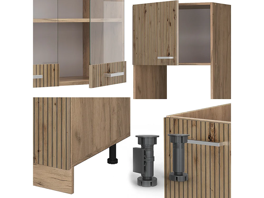 Cocina esquinera roble artesanal/roble dorado 247x60x81.6 r-line