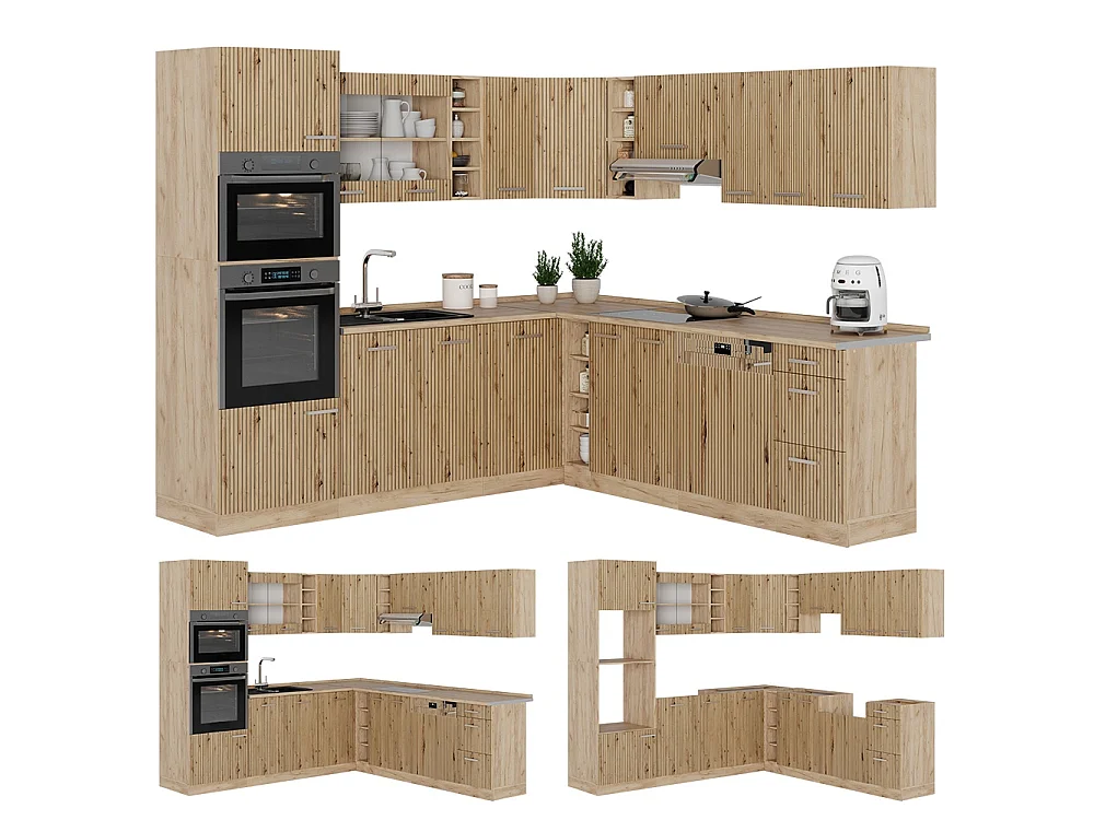 Cuisine en angle chêne artisan/chêne de force doré 247x60x81.6 r-line