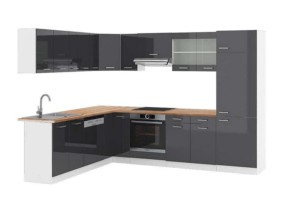 Cocina esquinera antracita brillo intenso/blanco 287x60x81.6 r-line