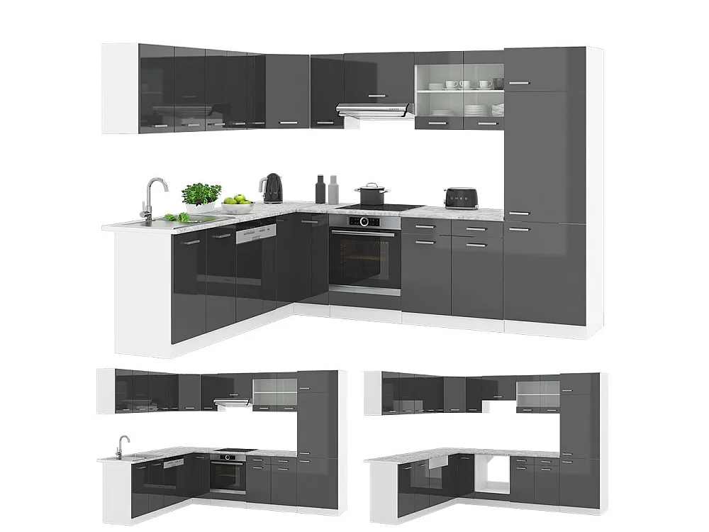 Eckküche anthrazit hochglanz/weiß 287x60x81.6 r-line