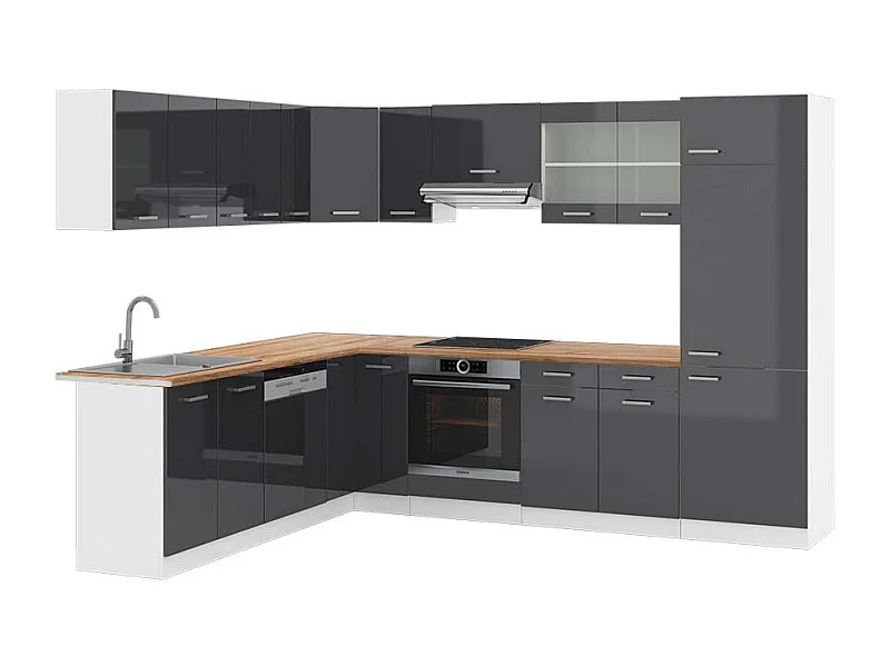 Cocina esquinera antracita brillo intenso/blanco 287x60x81.6 r-line