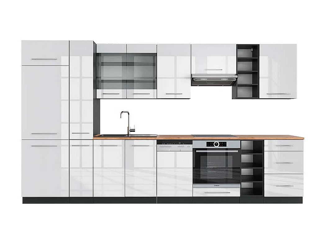 Küchenzeile weiß hochglanz/anthrazit 355x60x81.6 fame-line