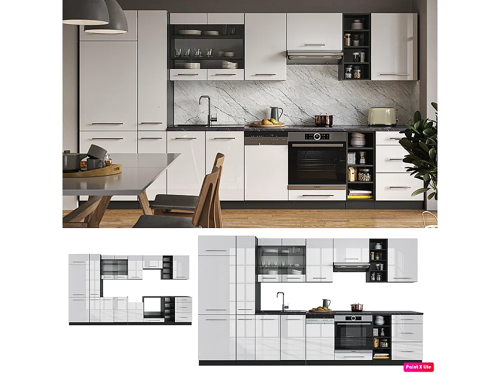 Küchenzeile weiß hochglanz/anthrazit 355x60x81.6 fame-line