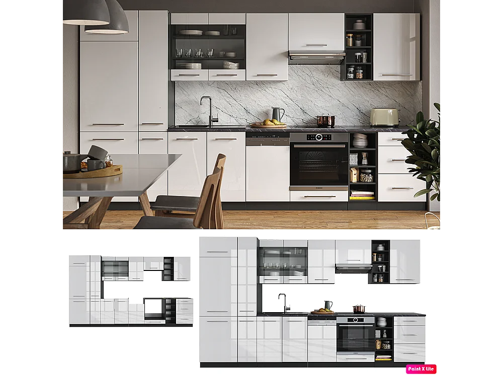 Complete keukeneenheid wit hoogglans/antraciet 355x60x81.6 fame-line