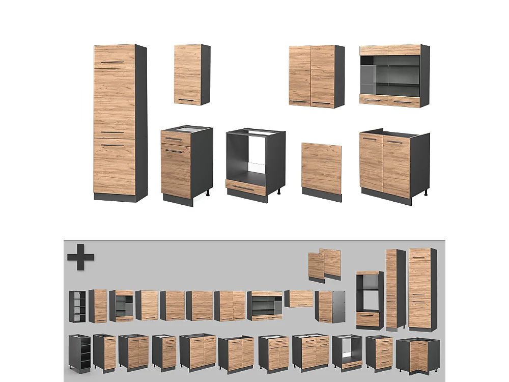Cuisine chêne doré/anthracite 300x60x81.6 fame-line