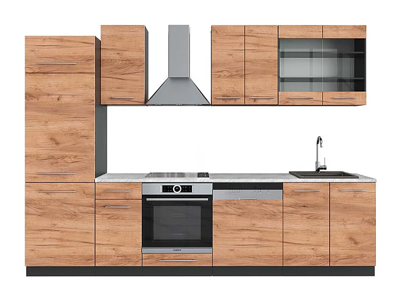 Küchenzeile goldkraft eiche/anthrazit 300x60x81.6 fame-line