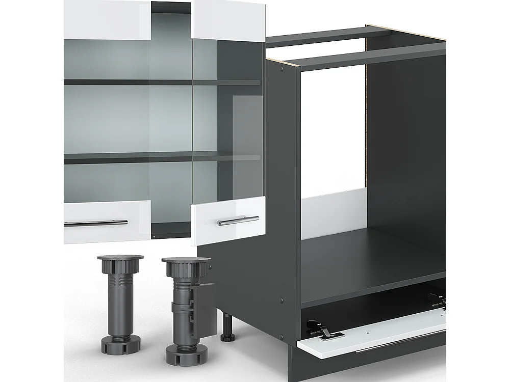 Køkkenrække hvid højglans/antracit 300x46x81.6 fame-line