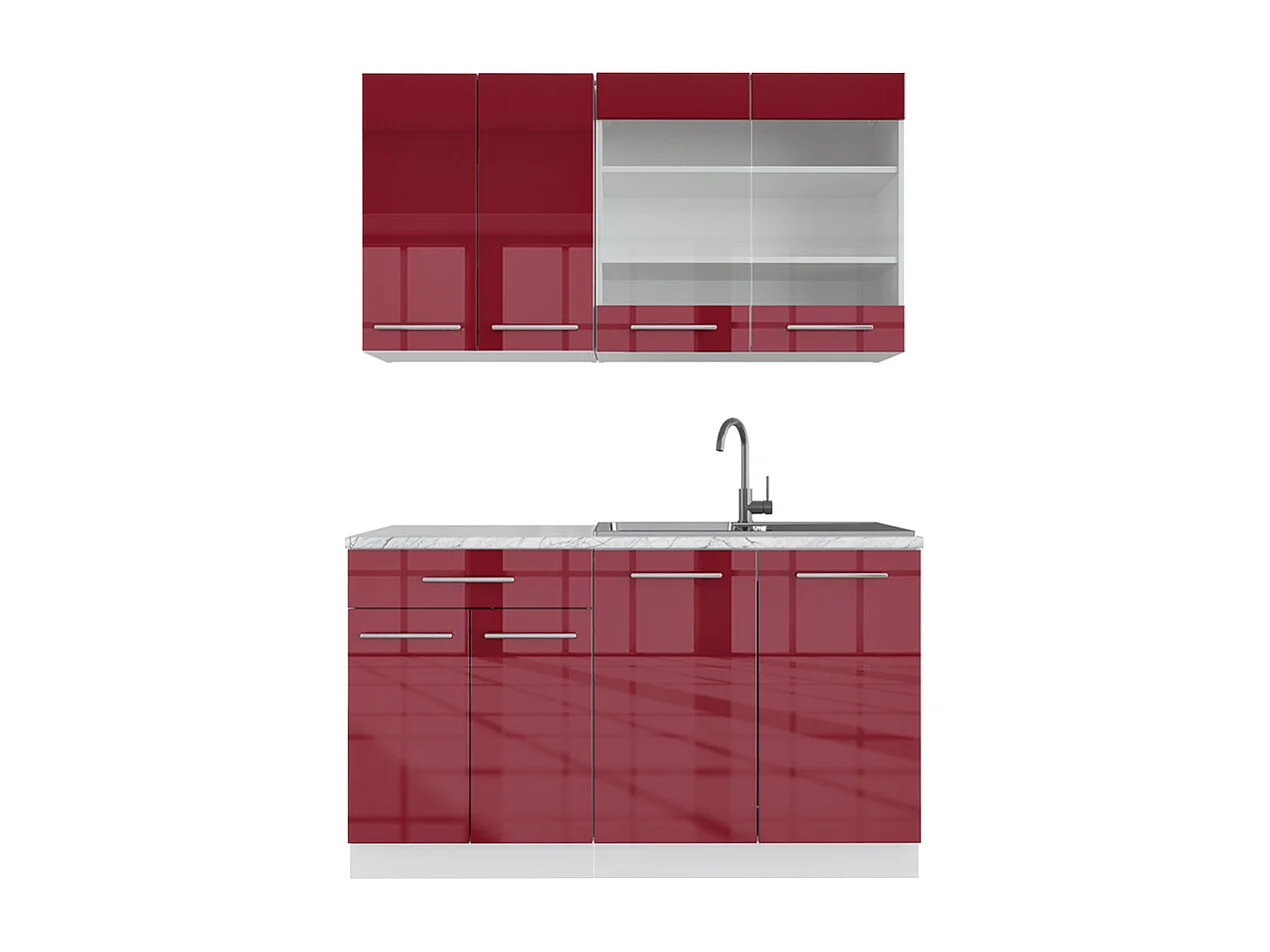 Singleküche bordeaux hochglanz/weiß 140x46x81.6 fame-line