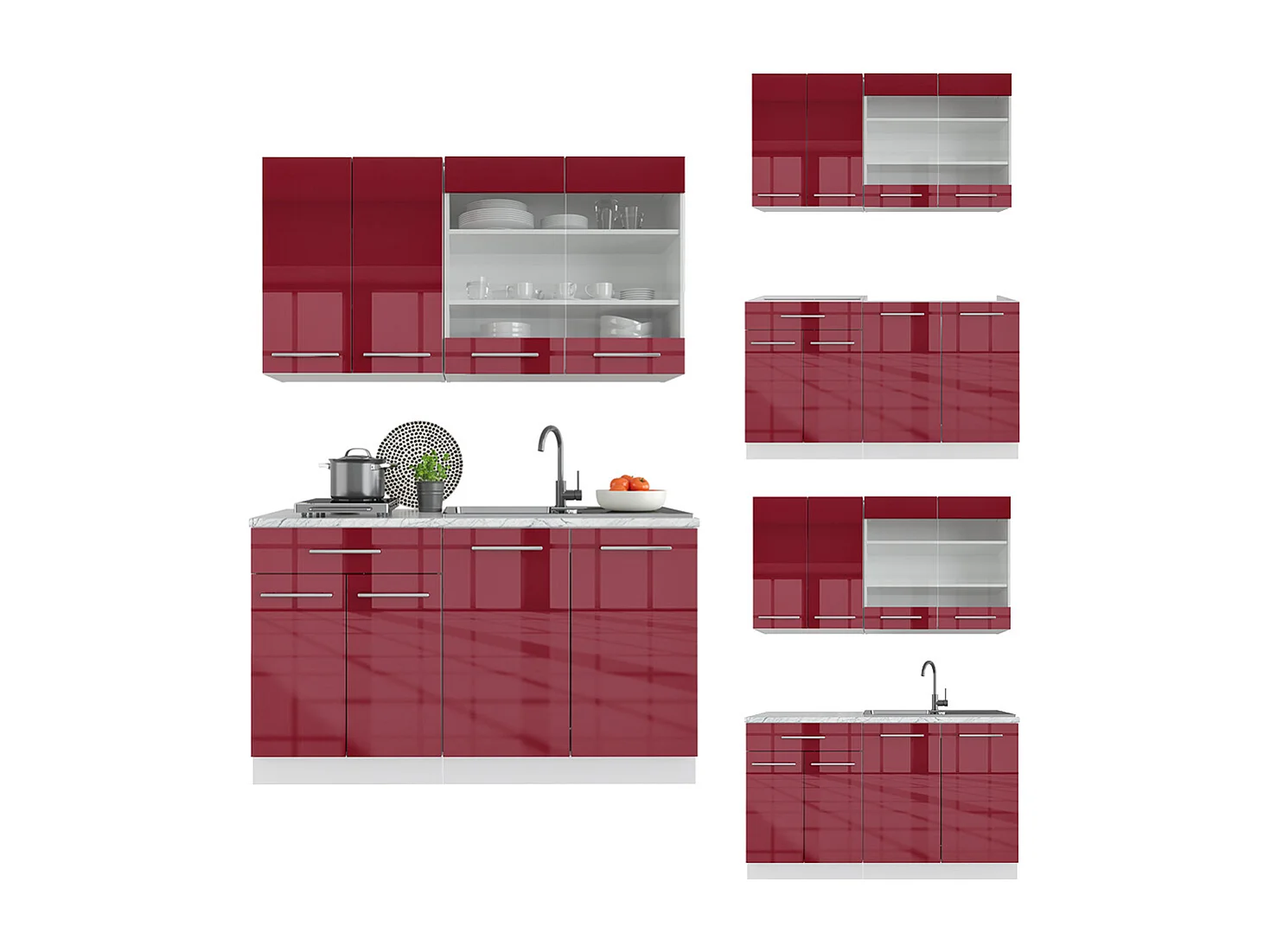 Cucina completa bordeaux lucido/bianco 140x46x81.6 fame-line