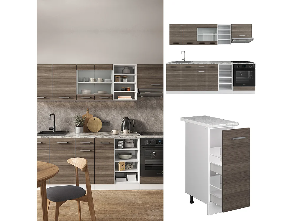 Küchenzeile edelgrau/weiß 240x60x81.6 r-line