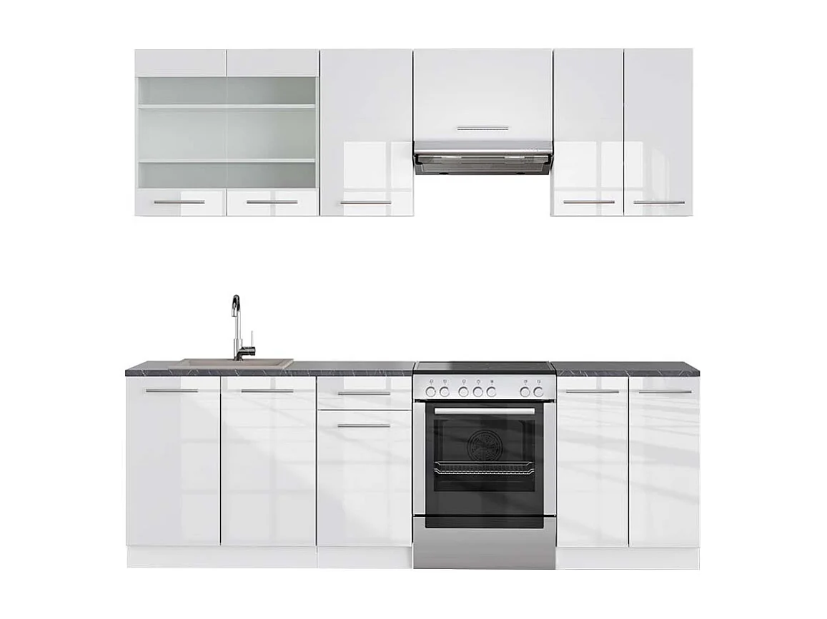 Køkkenrække hvid højglans/hvid 240x60x81.6 fame-line