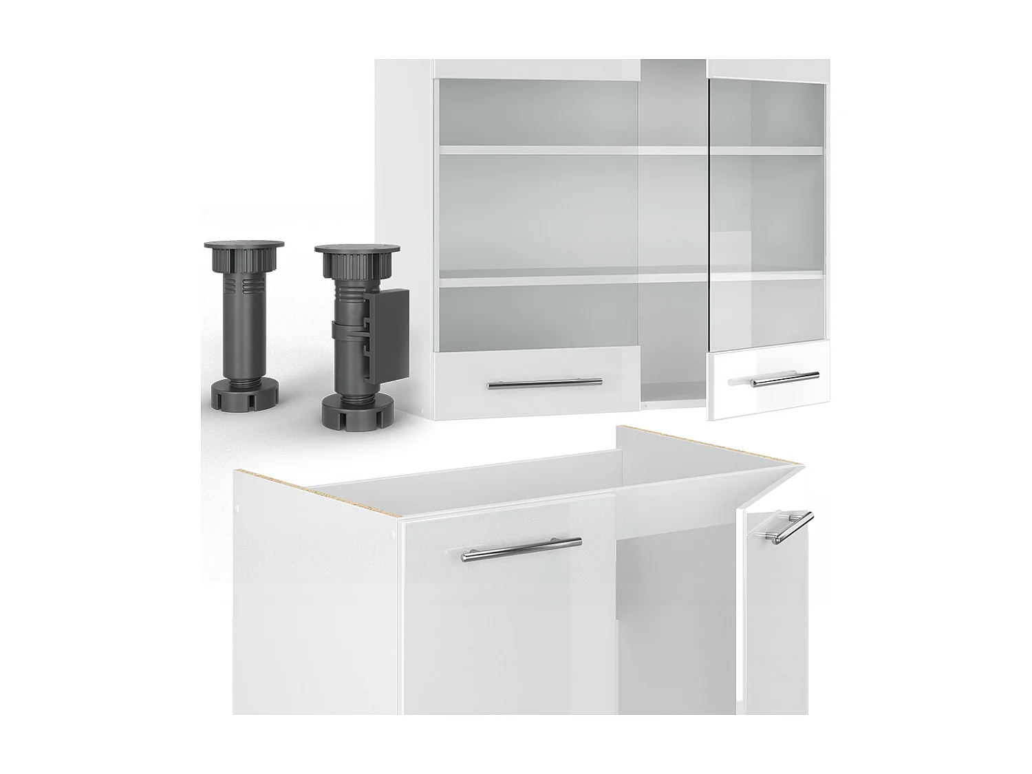Køkkenrække hvid højglans/hvid 240x60x81.6 fame-line