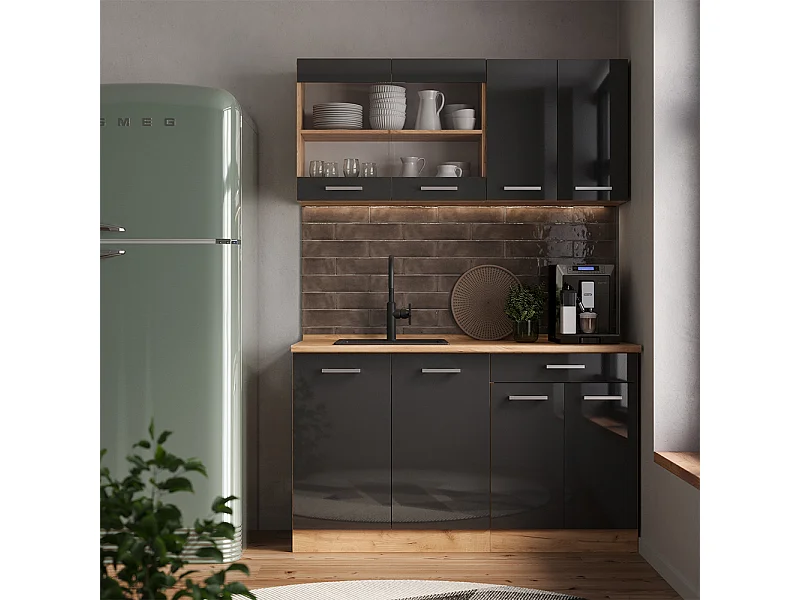 Cucina completa antracite lucido/oro power oak 140x46x81.6 r-line