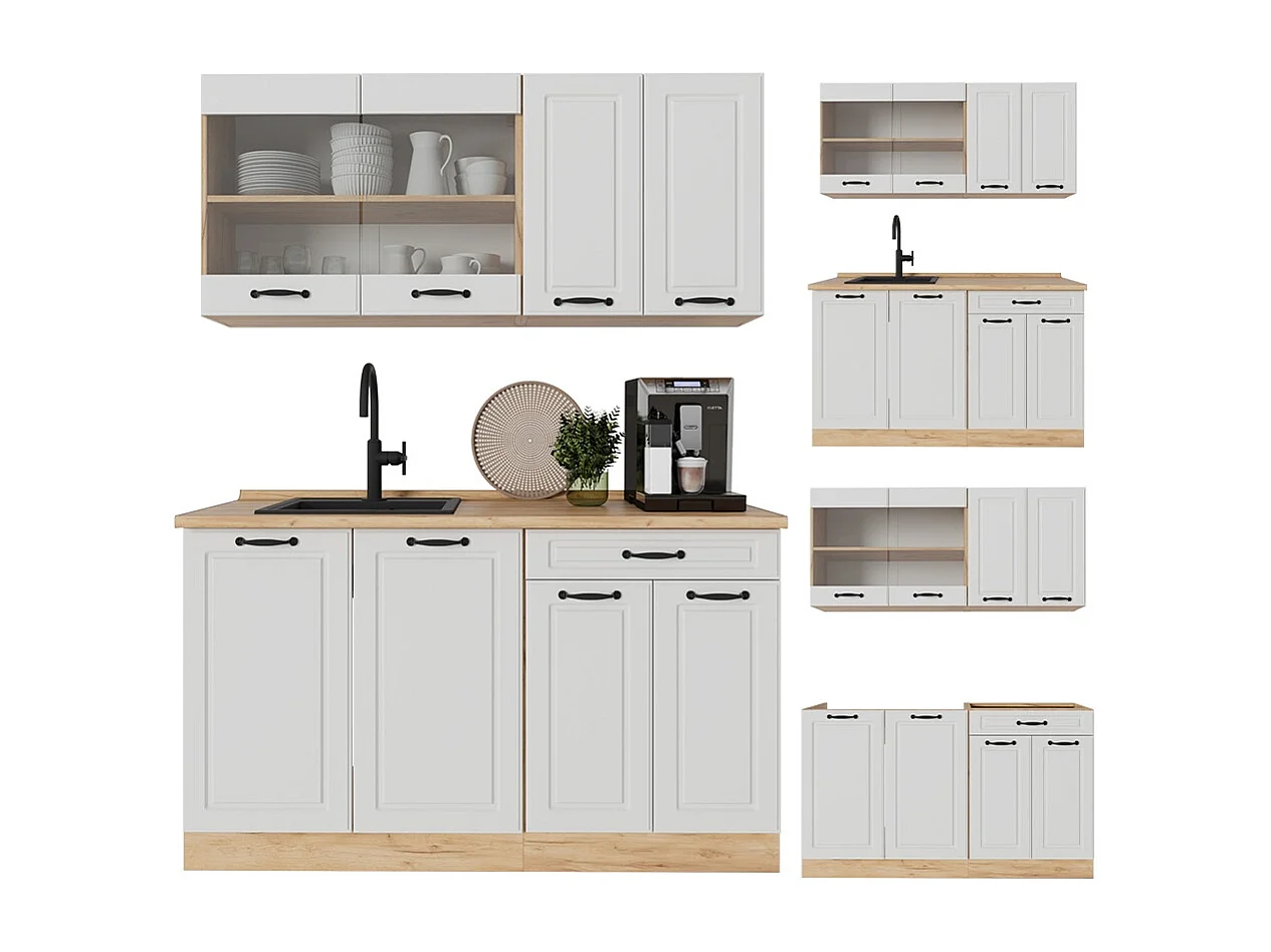 Cocina versátil casa de campo blanca/roble dorado 140x60x81.6 r-line