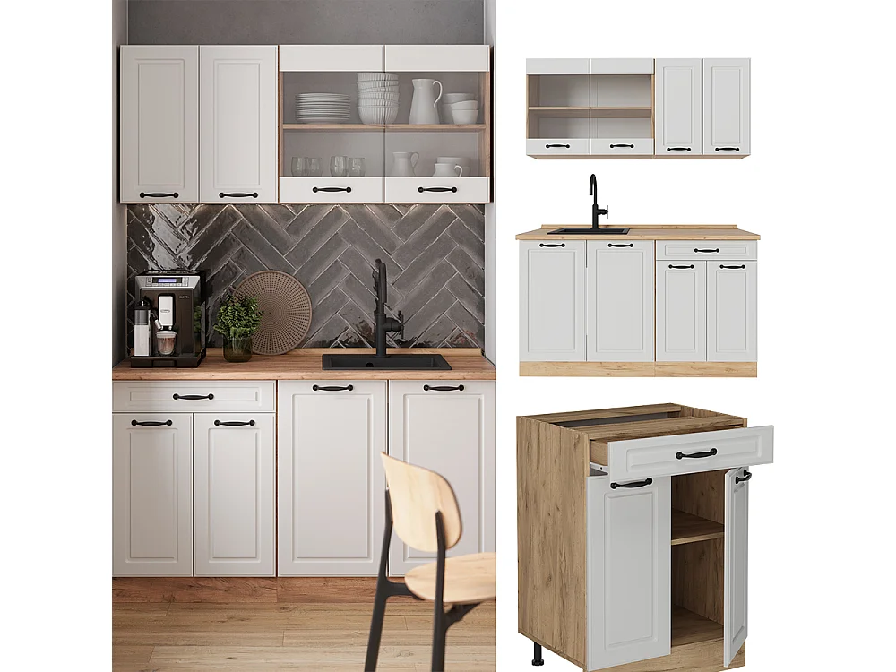 Cuisine blanc campagnard/chêne doré 140x60x81.6 r-line