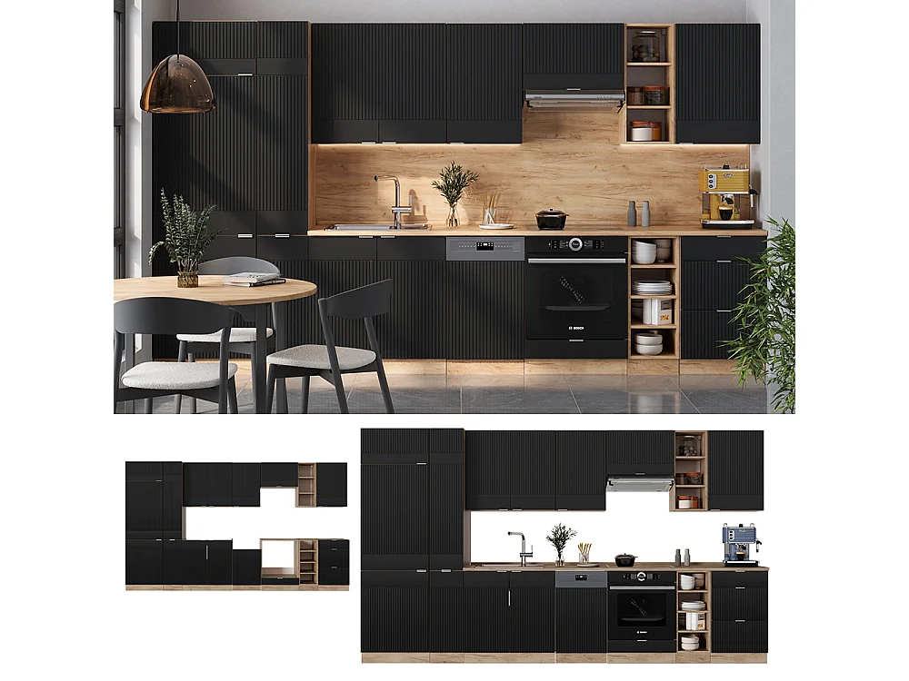 Cuisine noir rayé/chêne doré 355x46x81.6 fame-line