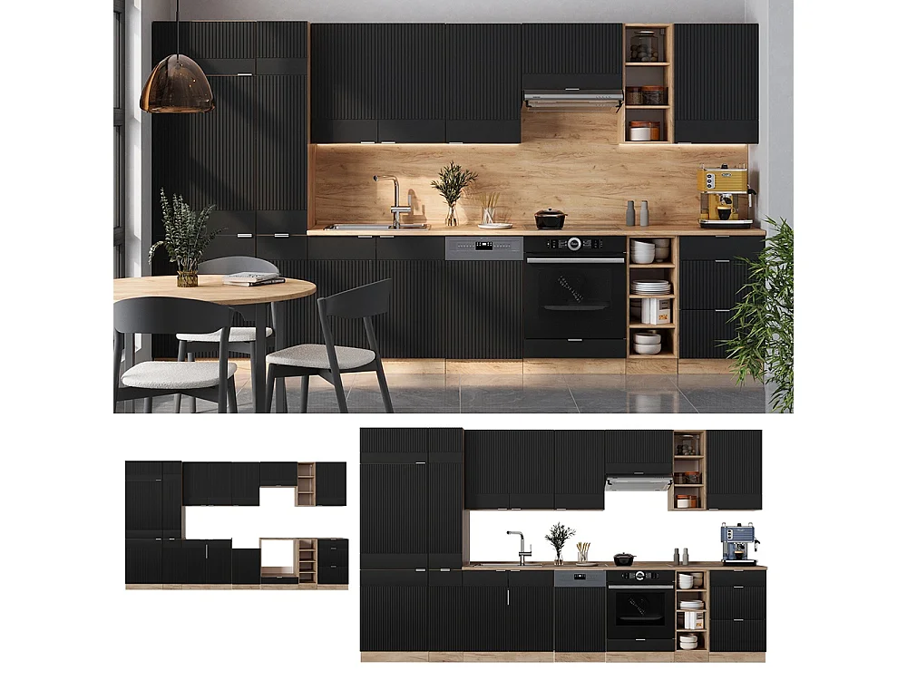 Mueble de cocina rayas negras/roble dorado 355x46x81.6 fame-line