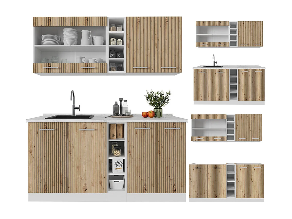 Eenpersoonskeuken artisanaal eiken/wit 160x60x81.6 r-line