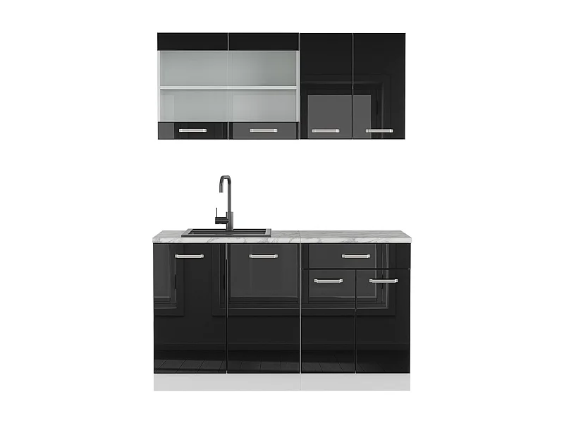 Cuisine noir brillant/blanc 140x60x81.6 r-line