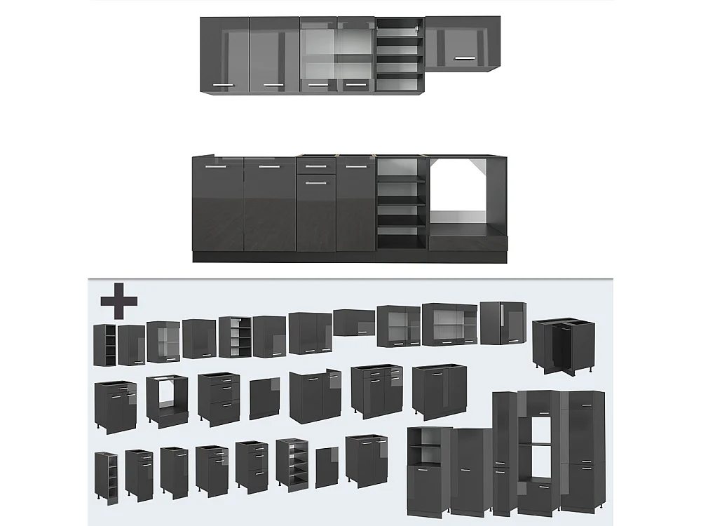 Complete keukeneenheid antraciet hoogglans/antraciet 240x60x81.6 r-line