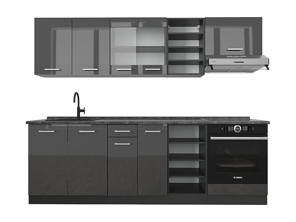 Køkkenrække antracit højglans/antracit 240x60x81.6 r-line