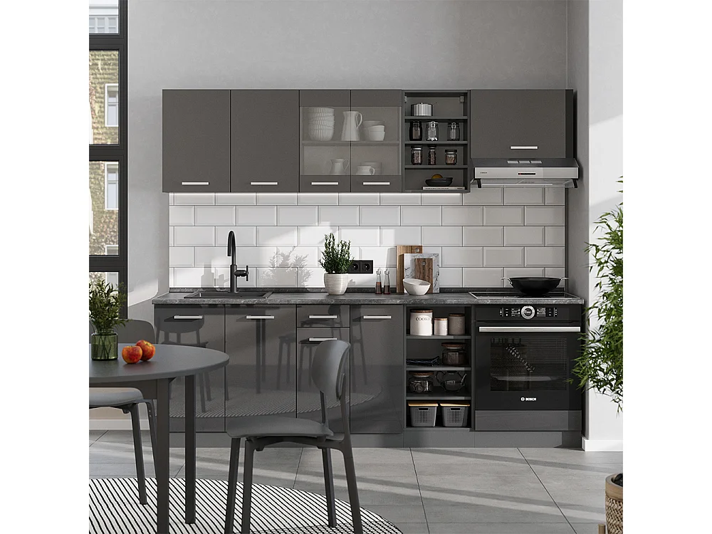 Køkkenrække antracit højglans/antracit 240x60x81.6 r-line