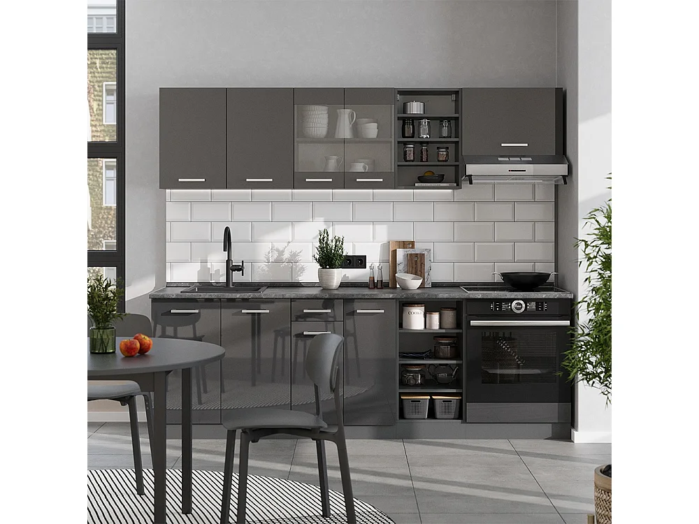 Zabudowa kuchenna antracyt wysoki połysk/antracyt 240x60x81.6 r-line