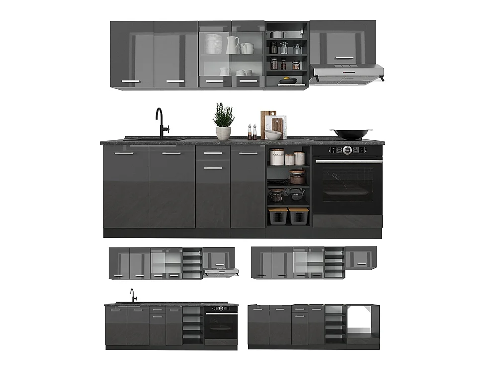 Zabudowa kuchenna antracyt wysoki połysk/antracyt 240x60x81.6 r-line