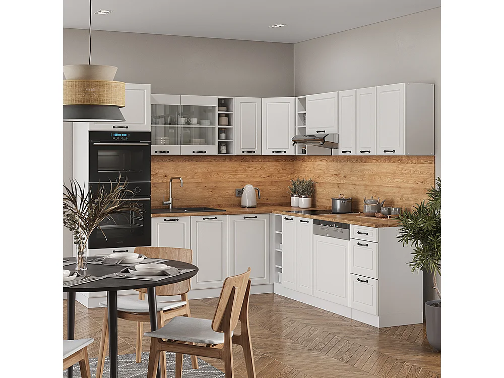 Cocina esquinera casa de campo blanca/blanca 247x60x81.6 r-line