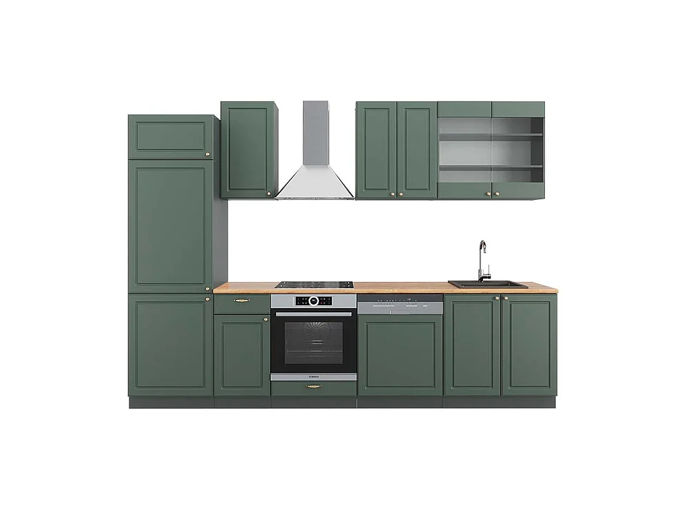 Complete keukeneenheid groen-goud landhuis/antraciet 300x60x81.6 fame-line