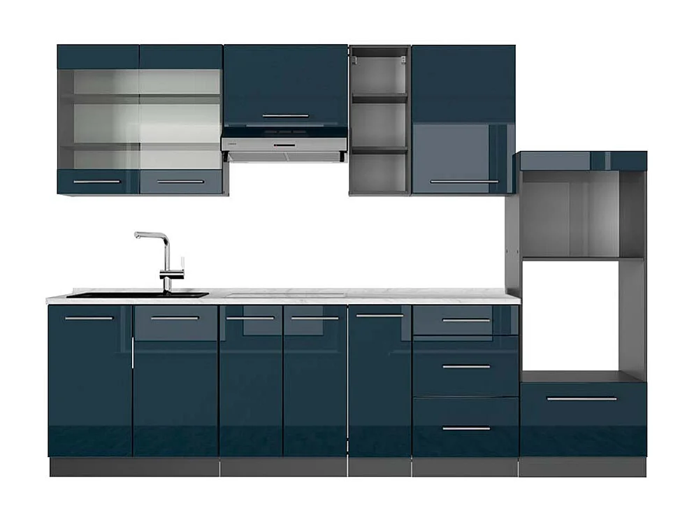 Cuisine bleu foncé brillant/anthracite 280x60x81.6 fame-line