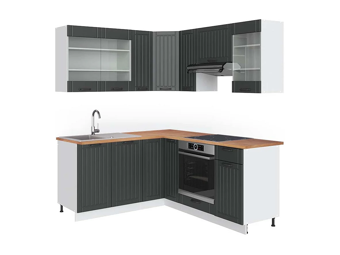 Cuisine en angle anthracite maison de campagne/blanc 190x60x81.6 fame-line