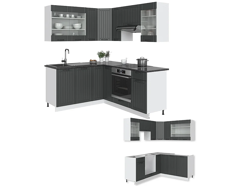 Hoekkeuken antraciet landhuis/wit 190x60x81.6 fame-line