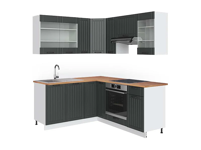 Cuisine en angle anthracite maison de campagne/blanc 190x60x81.6 fame-line