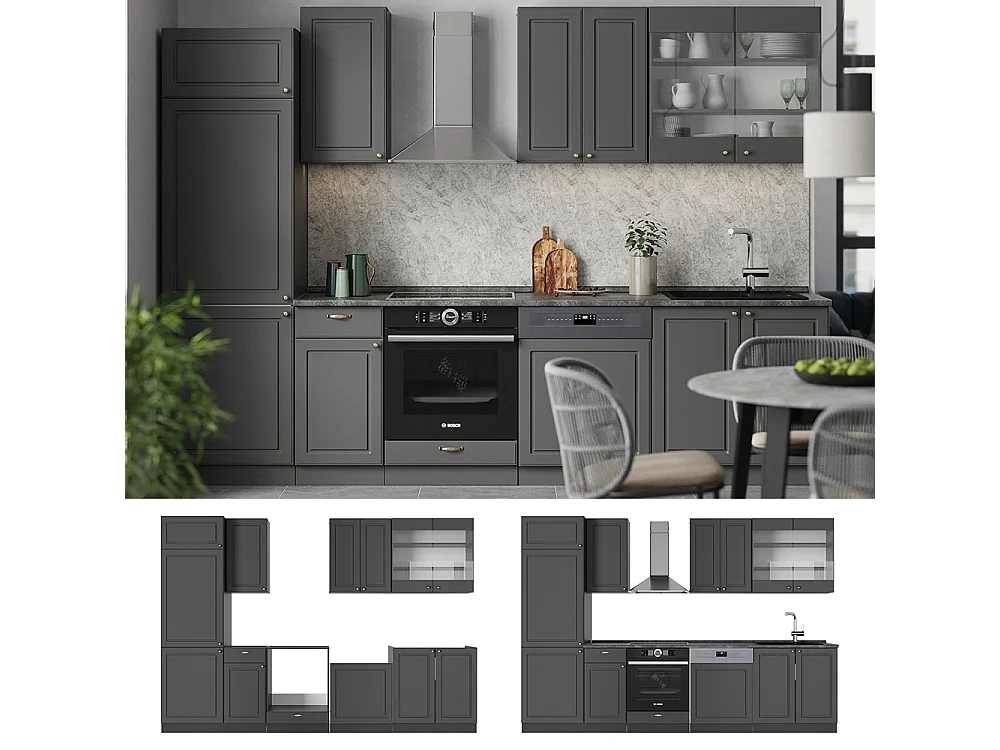 Cuisine anthrazit-gold landhaus 300x46x81.6 fame-line