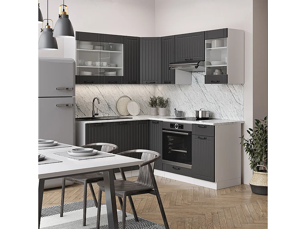 Hjørnekøkken antracit landhus/hvid 190x46x81.6 fame-line
