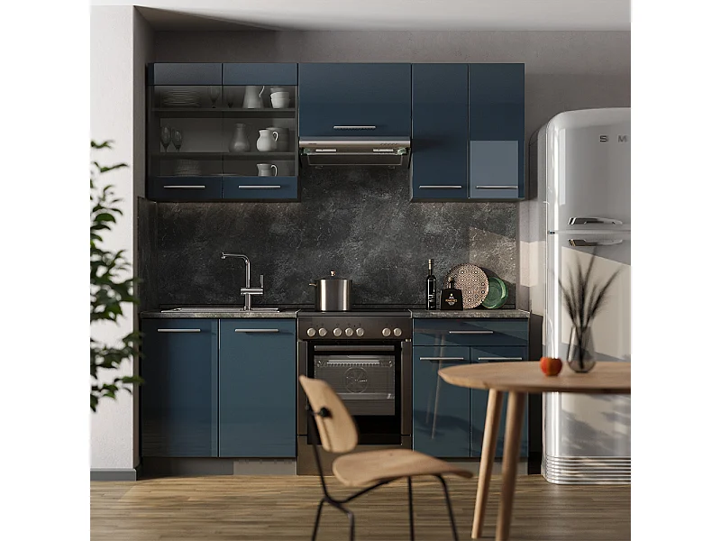 Armarios de cocina  azul oscuro alto brillo/antracita 200x60x81.6 fame-line